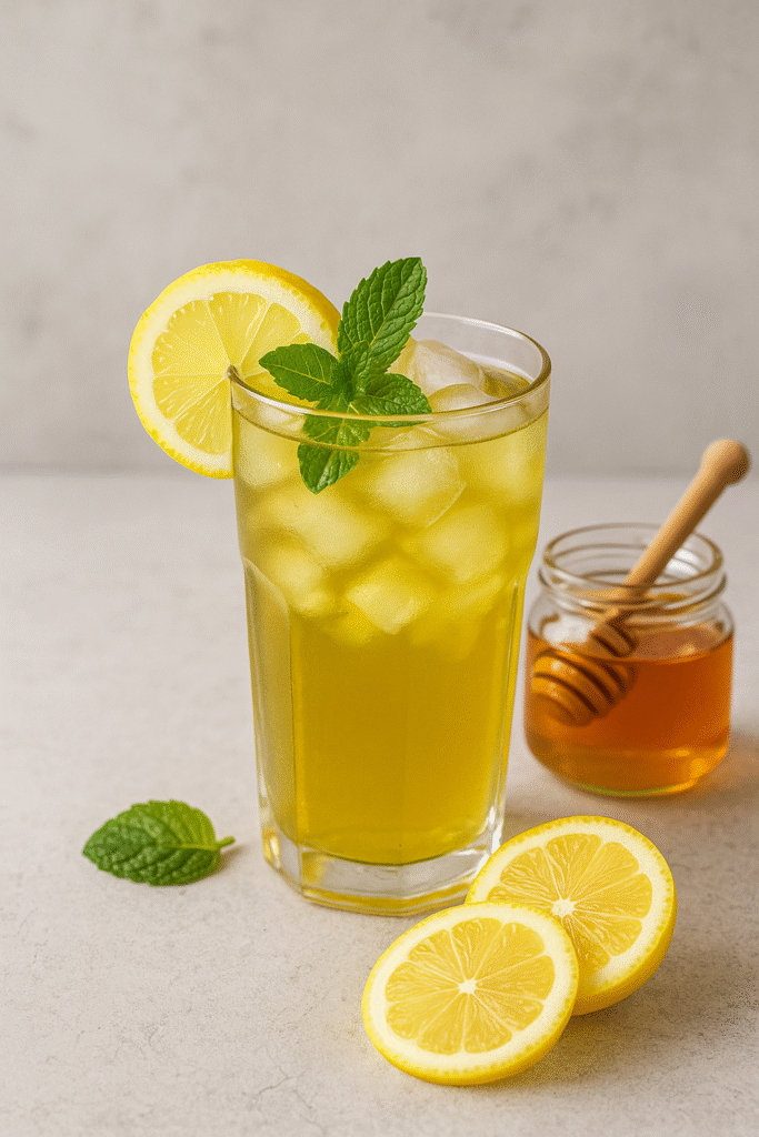 چای سبز به لیمو ابمیوه بدون شکر تابستونی